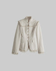 DOINDULGE Lace-Trim High-Neck Fitted Jacket