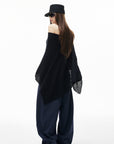 IAMXIAA Haut poncho drapé à côtes transparent