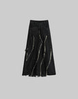 DOINDULGE Low-Rise Frayed Denim Maxi Skirt