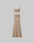 ROVENTE Sculpted Lace-Panel Maxi Dress - PINKPARKS