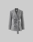 ROVENTE Double-Breasted Belted Blazer with Sculpted Shoulders & Peak Lapels