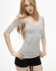 IAMXIAA Classic Wool Stretch V-Neck Slim Fit Half Sleeve Top