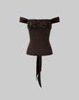 ROVENTE Sequin Halter Knit Corset Top with Tie Back in Mocha Brown - PINKPARKS