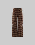 WARDEN EDGE Plaid Wide Leg Pants Retro Brown Check Casual Trousers