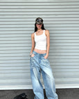 0122stepll Vintage Wash Wide-Leg Denim Pants