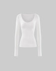 ROVENTE Sheer Scoop Neck Long Sleeve Top