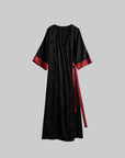 DOINDULGE Kimono Sleeve Wrap Coat with Red Contrast Cuffs and Long Tie