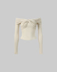 Rase le sol Twisted Off-Shoulder Ribbed Top - PINKPARKS