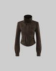WARDEN EDGE Distressed Suede High-Neck Cropped Jacket