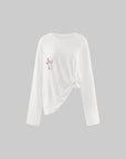 Rase le sol Amor Fati Cross-Embroidered Asymmetric Draped Long Sleeve Top