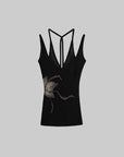 DOINDULGE Faux Layered Halter Strappy Knit Tank Top
