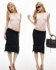 IAMXIAA Rhinestone Logo Lace Trim Halter Cami Tank Top