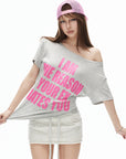 IAMXIAA Off-Shoulder Graphic Slouch Tee