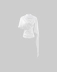 ROVENTE Draped Satin Asymmetric Sleeve T-Shirt