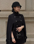 Hydrae Military Inspired Wool Cape Coat With Double Breasted Button Detailing