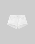 WARDEN EDGE Raw Hem Denim Shorts with Low Rise Cut and Back Flap Pockets