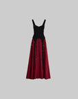 DOINDULGE Crimson Ritual Panel Maxi Dress Contrast Corset Silhouette Beaded Gown