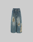 WARDEN EDGE Distressed Wide-Leg Denim Pants - PINKPARKS