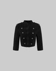 Hydrae Military Button Cropped Jacket & Low-Rise Wide-Leg Pants Two-Piece Set