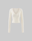 ROVENTE Plunging V-Neck Cable-Knit Sweater & Mini Shorts Set with Ribbed Waist