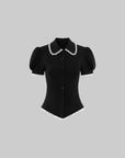 Rase le sol Lace Trim Fitted Top & Layered Mini Skirt Set