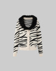 IAMXIAA Zebra Pattern Faux Fur Collar Knit Cardigan