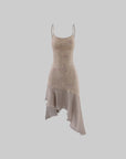 Hydrae Sequin Knit Asymmetric Chiffon Hem Cami Mini Dress