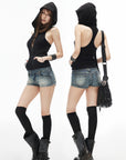 IAMXIAA Low Rise Vintage Wash Micro Denim Shorts
