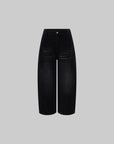 WARDEN EDGE Washed Black Corduroy Wide-Leg Pants with Curved Silhouette & Faded Whisker Detail