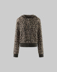 0122stepll Leopard Jacquard Hooded Knit Zip-Up Jacket