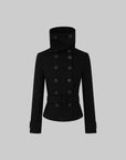 IAMXIAA Wool-Like High Neck Belted Double-Breasted Jacket