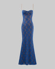 ROVENTE Lace Cutout Maxi Dress with Sheer Mesh and Slim Fit