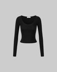 IAMXIAA Lace-Trim Scoop Neck Fitted Long Sleeve Top