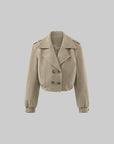 WARDEN EDGE Cropped Wool-Like Coat with Double Breasted Design and Structured Lapel