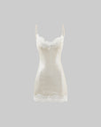 ROVENTE Shimmer Lace Trim Slip Mini Dress