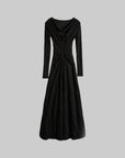 DOINDULGE Textured Ruched Draped Long Dress