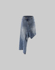 0122stepll Deconstructed Asymmetric Denim Midi Skirt