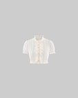 Hydrae Sheer Ruffle Pintuck Cropped Blouse Top