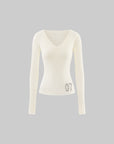 Rase le sol Ribbed V-Neck Graphic Knit Top
