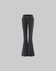 Rase le sol Dark Washed Flare Denim Pants with Slim Fit and Extended Bell Bottom Silhouette