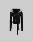 WARDEN EDGE Asymmetric Zip Fur-Trim Knit Jacket