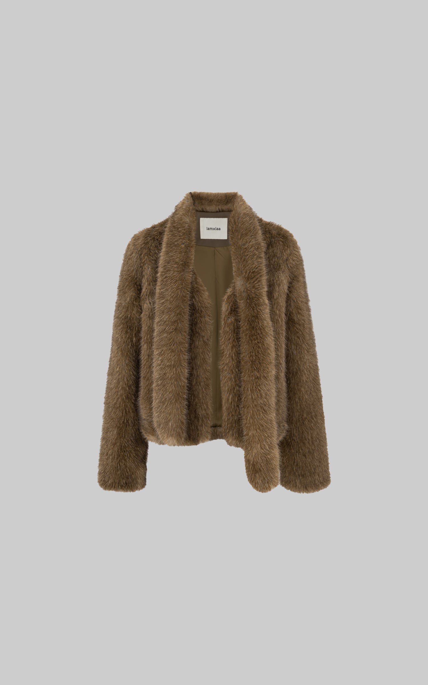 IAMXIAA Faux Fur Short Jacket with Attached Scarf Women Winter Plush Coat