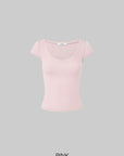 IAMXIAA Soft Stretch V-Neck Body-Hugging Cap Sleeve Top