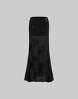ROVENTE Sheer Mesh Sequin Maxi Skirt with Floral Embroidery