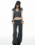 IAMXIAA Jean gris délavé taille basse à jambe large