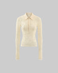 ROVENTE Lace Sheer Shirt with Collar and Long Sleeves