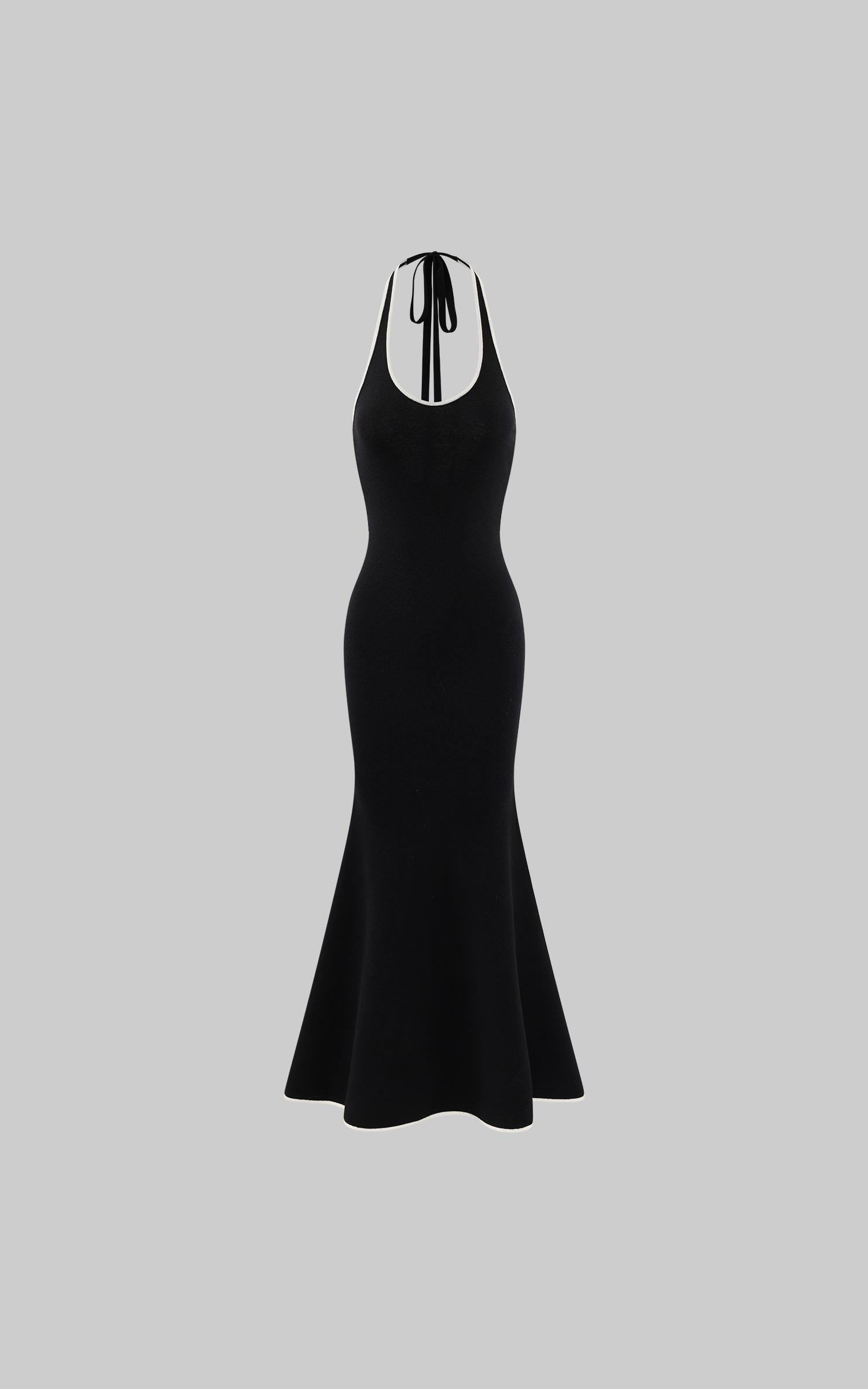 Rase le sol Open-Back Knit Maxi Dress with Contrast Piping