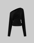 ROVENTE One Shoulder Cut-Out Top Long Sleeve Slim Fit Minimalist Tee