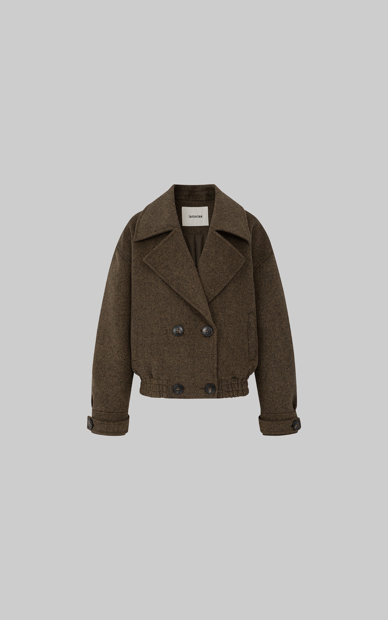 IAMXIAA Wool-Like Double-Breasted Cropped Jacket Women Short Lapel Coat