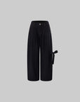 WARDEN EDGE Pleated Wide-Leg Denim Pants with Side Tie